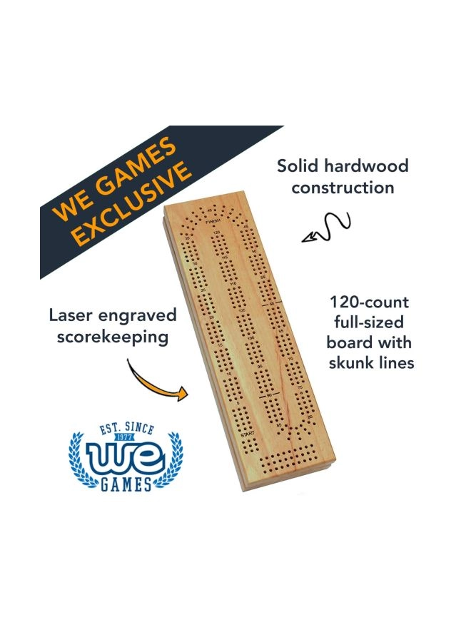 Cabinet Cribbage Set - Solid Oak 3 Track Metal Pegs