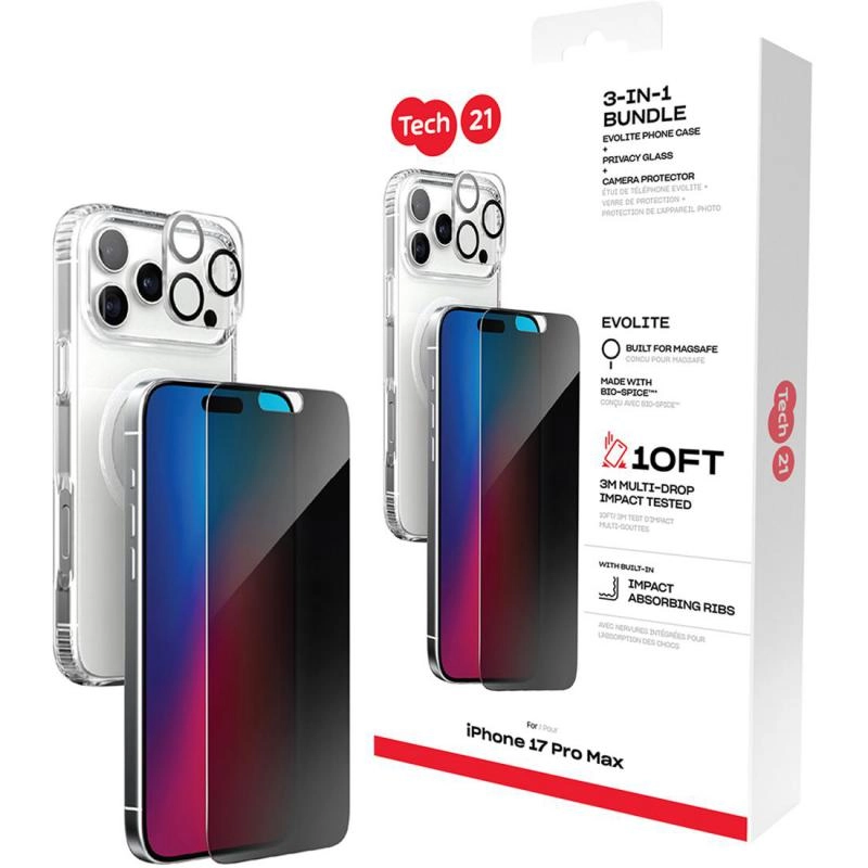 Tech21 Evo + Privacy Impact Glass + Camera Lens Protector Case with MagSafe for iPhone 17 Pro Max