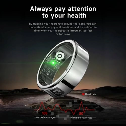 Smart Fitness Ring - LED Display IP68 Silver Size 9