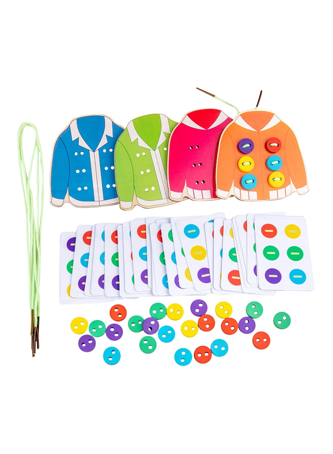 Wooden Clothes Lacing Toys - 3 4 5 Years 4 wooden clothes 4 ropes 24 buttons 30 tips cards