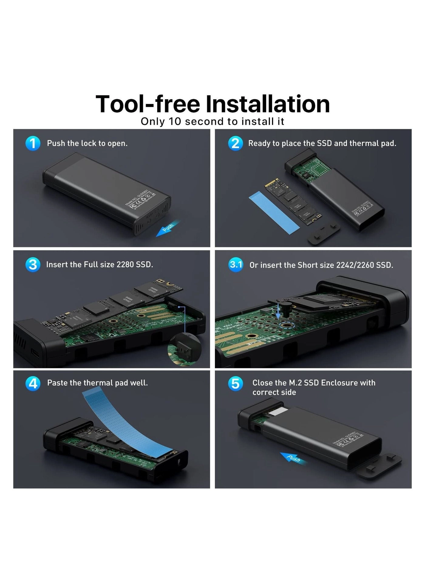 M.2 NVME SATA SSD Enclosure Adapter Reader