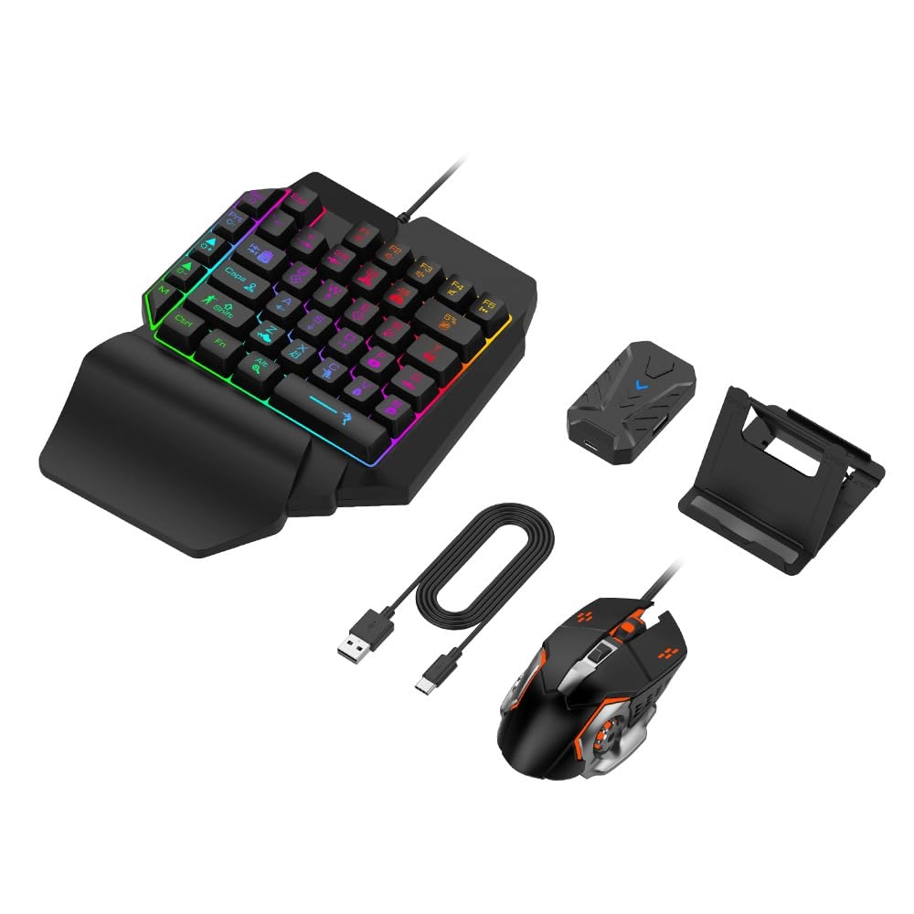 Zunate Keyboard Mouse Converter + Mechanical Half Keyboard + Adjustable Phone Stand - Android iOS