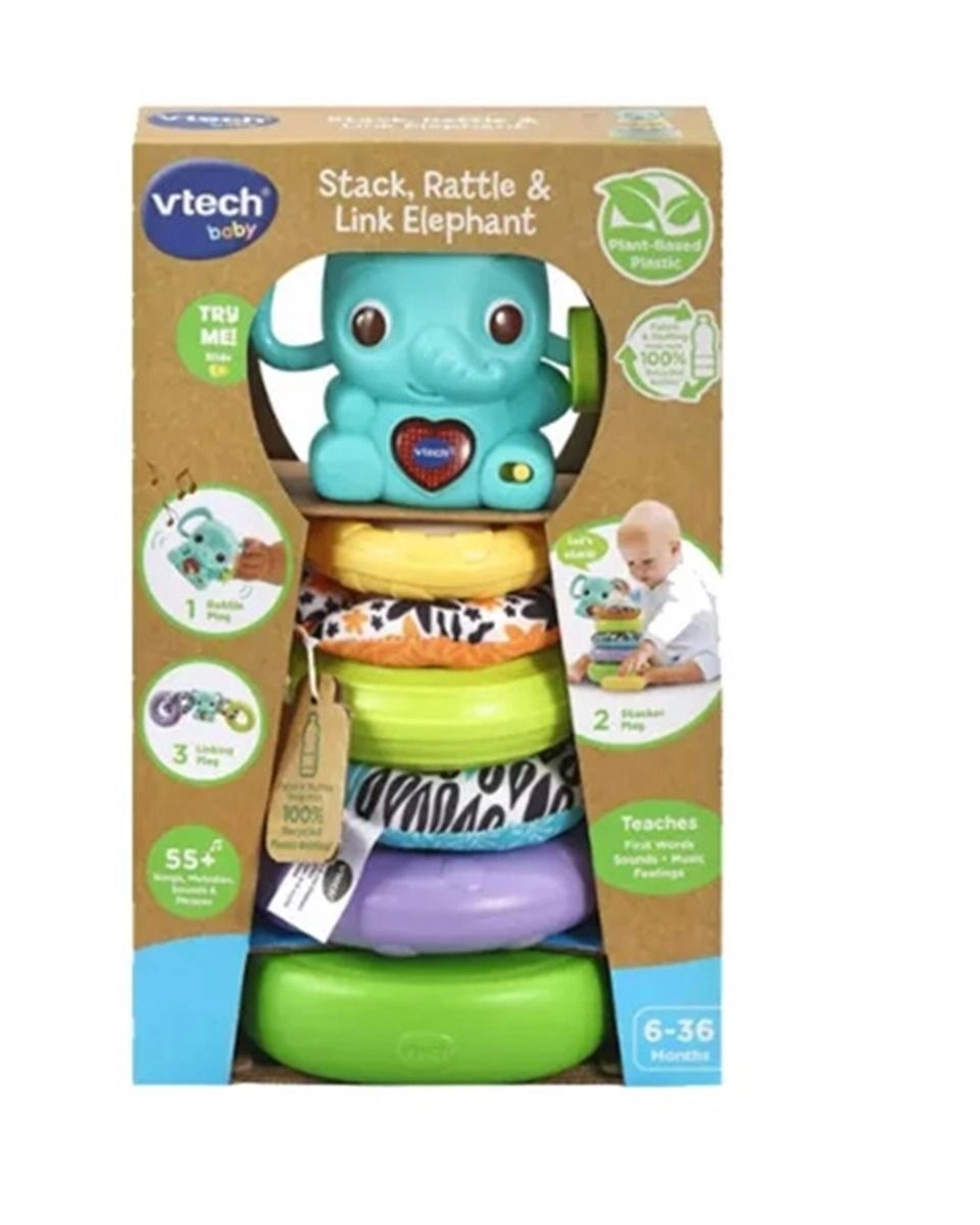 Stack, Rattle & Link Elephant - 3-36 Months Plant-based plastics