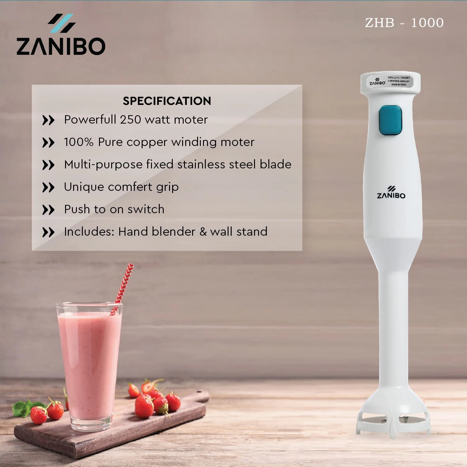 Electric Hand Blender - Copper Motor Variable Turbo Speed Stainless Steel Blades