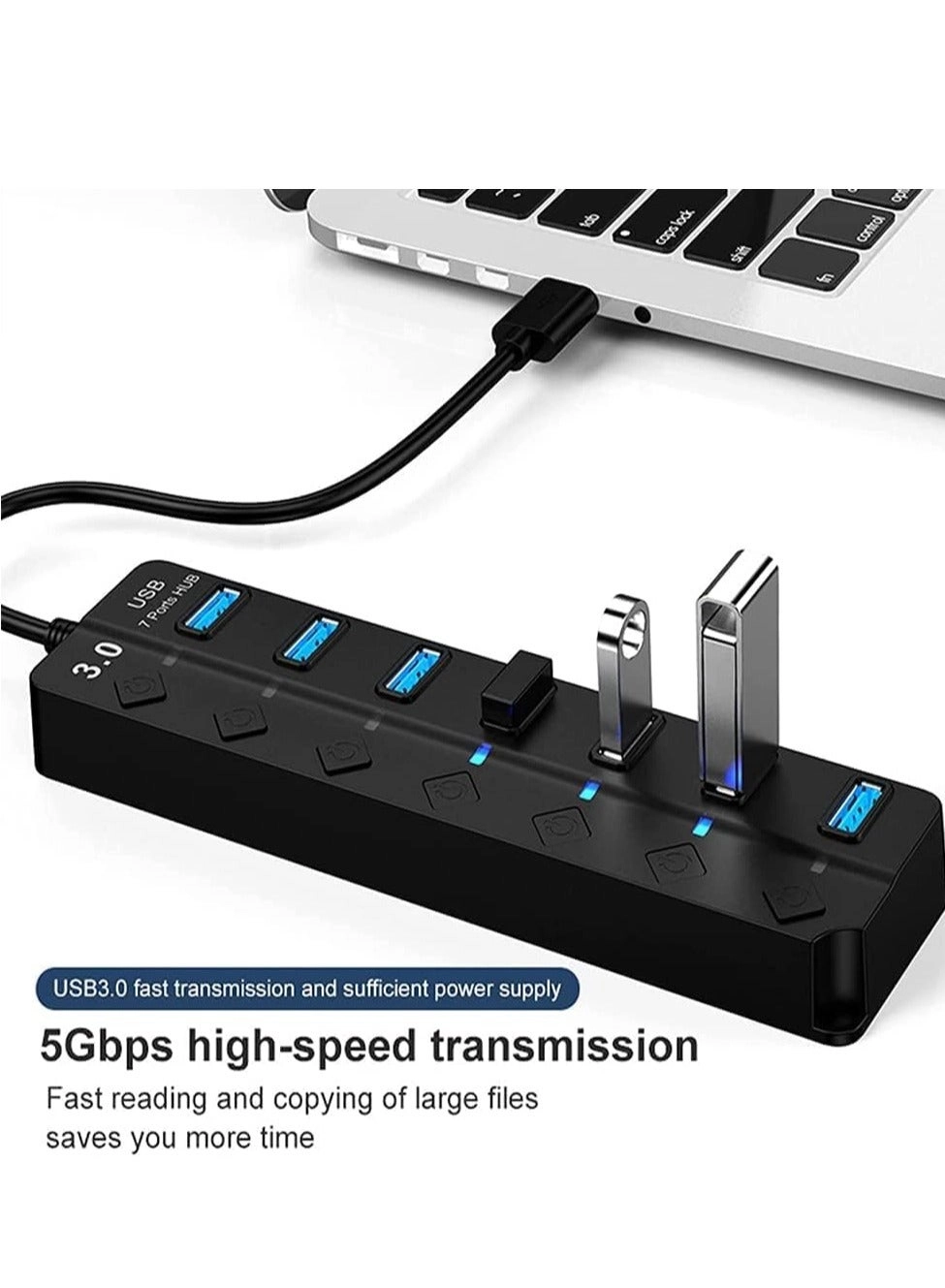 7-Port USB 3.0 Hub - Individual Power Switches 5Gbps