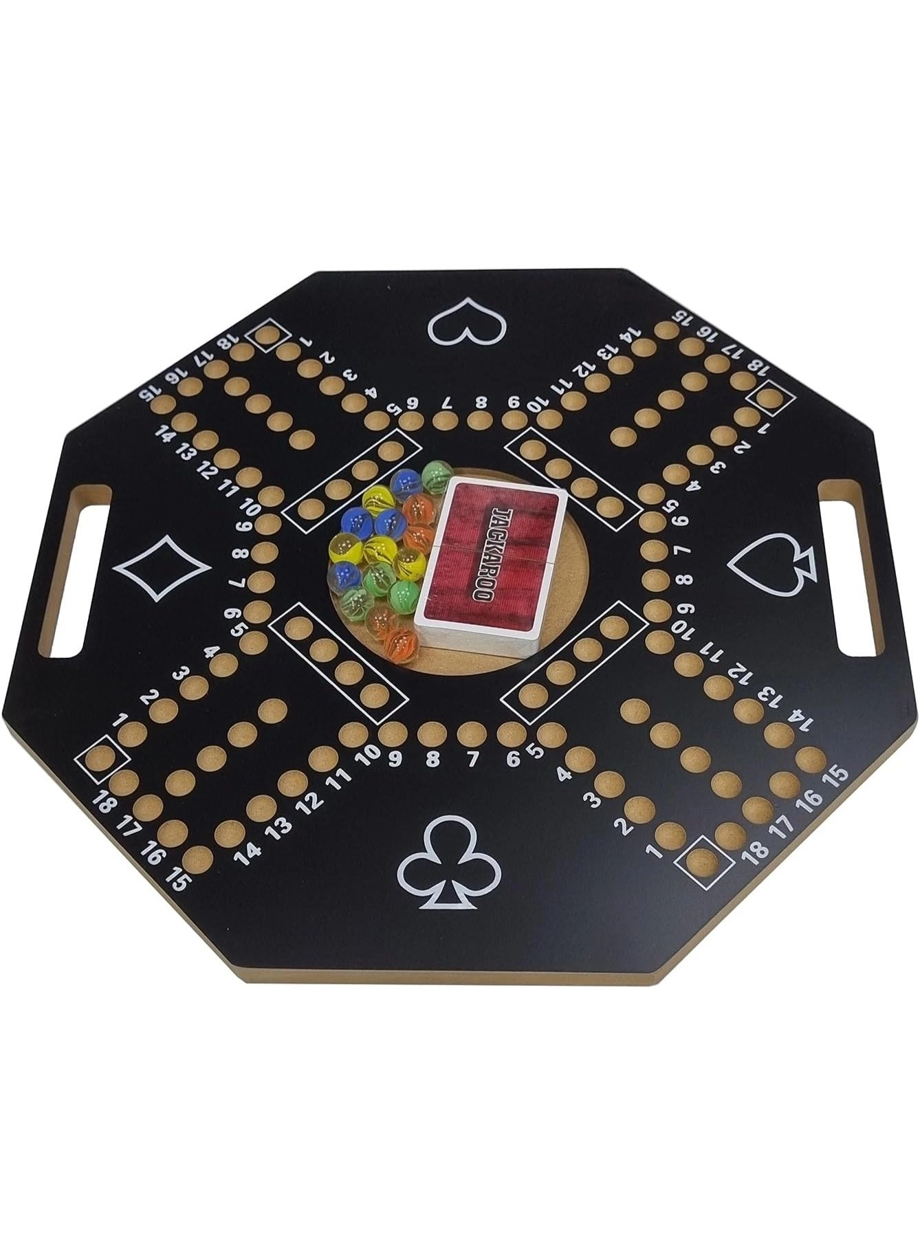 MUNTAQI Jackaroo - Wooden Hexagonal Board with Marbles & Cards