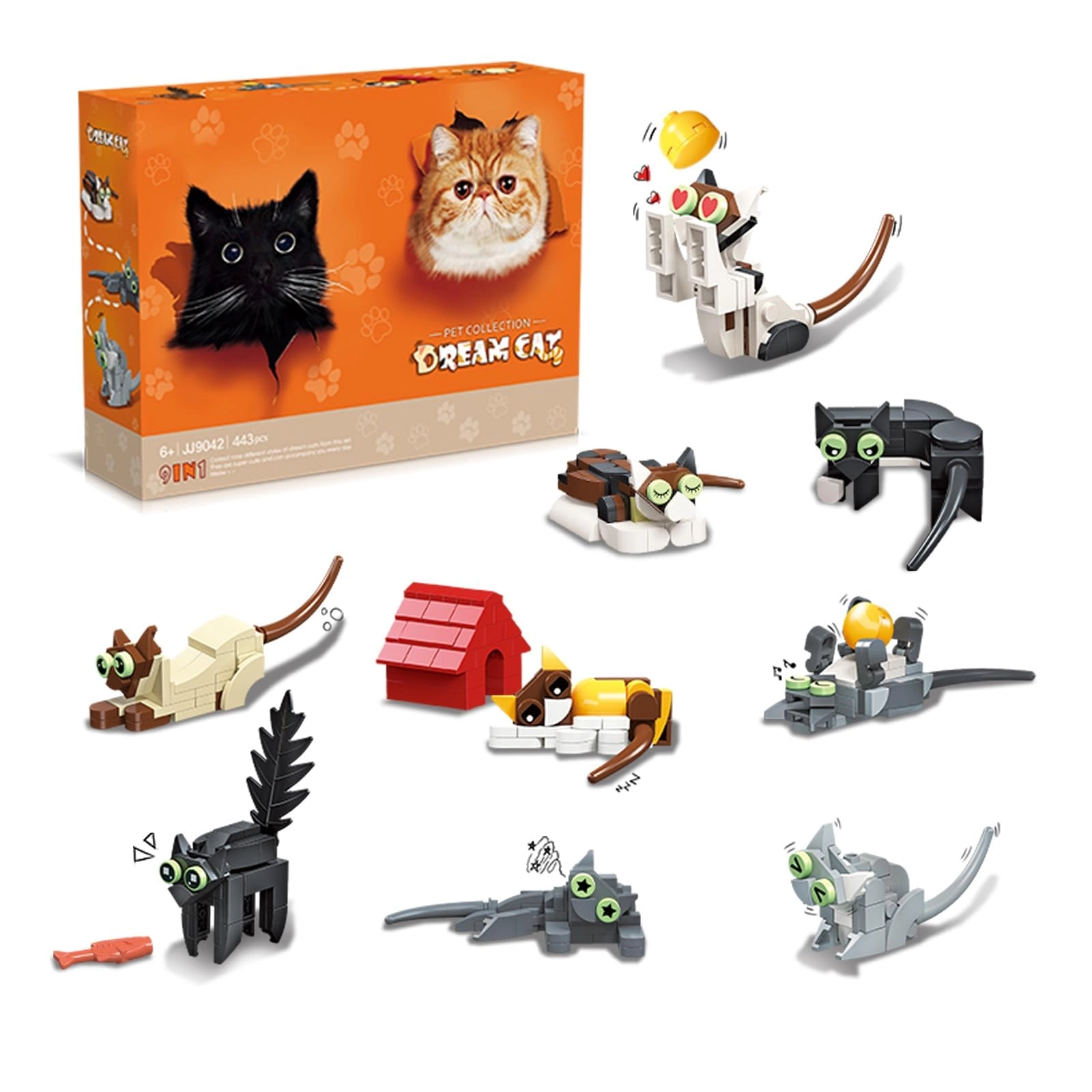 Azonee Cats Building Blocks - 9 unique cat models 443 pcs
