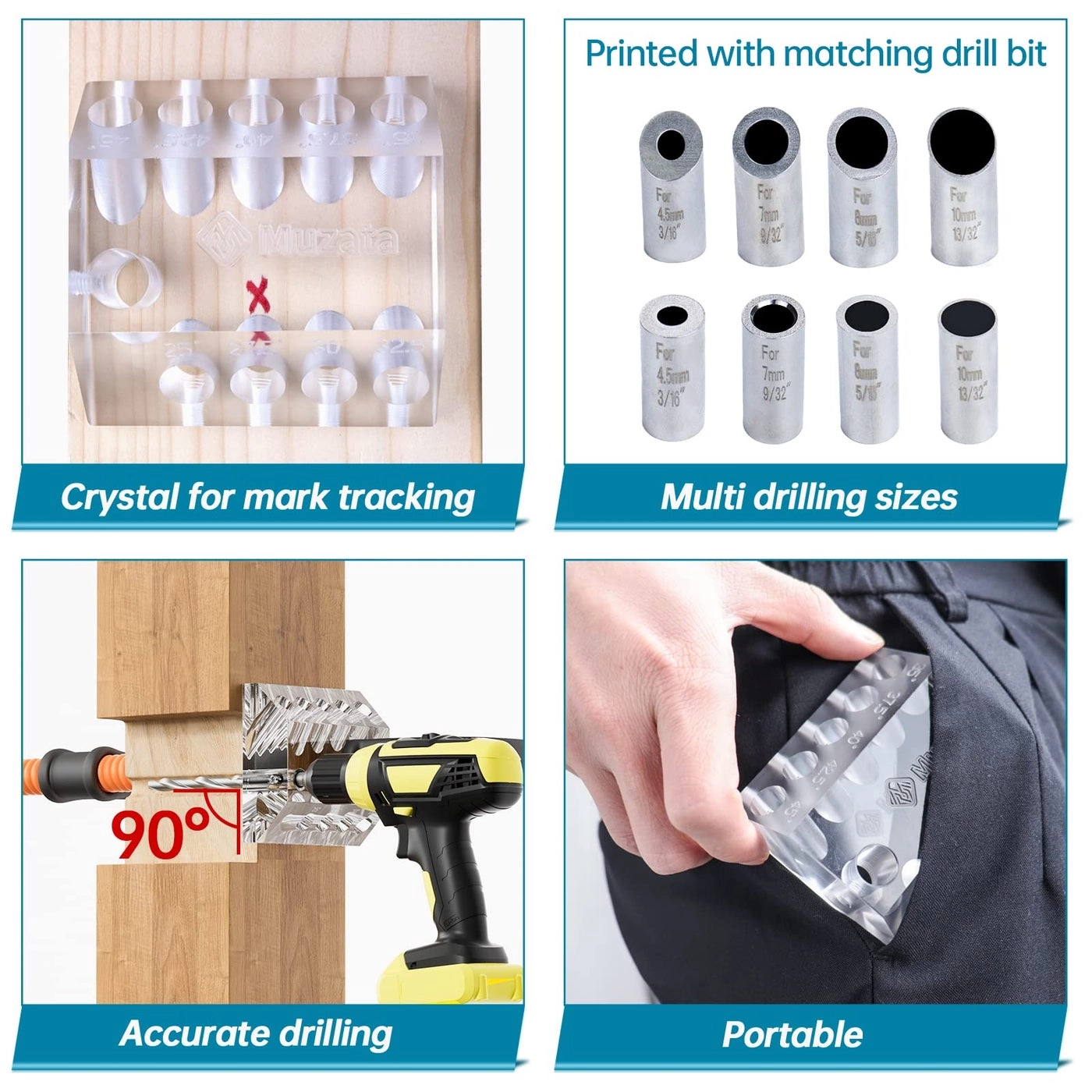 Drill Guide Jig - 1 pc 3/16" 9/32" 5/16" 13/32"