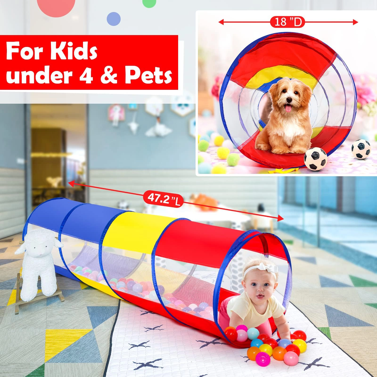 Kids Play Tunnel - Colorful Pop Up Rainbow