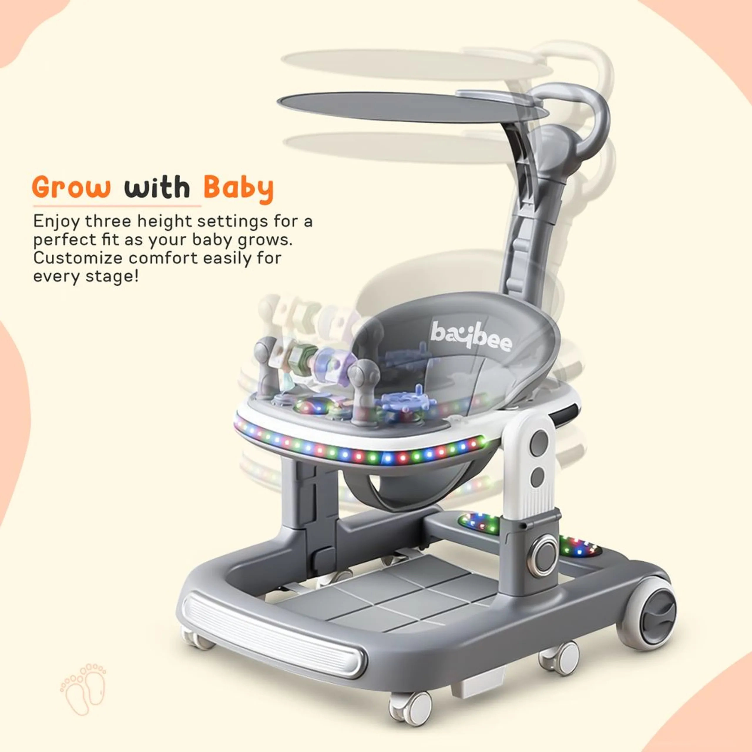 2-In-1 Push Baby Walker - Green 3-Height Adjustable