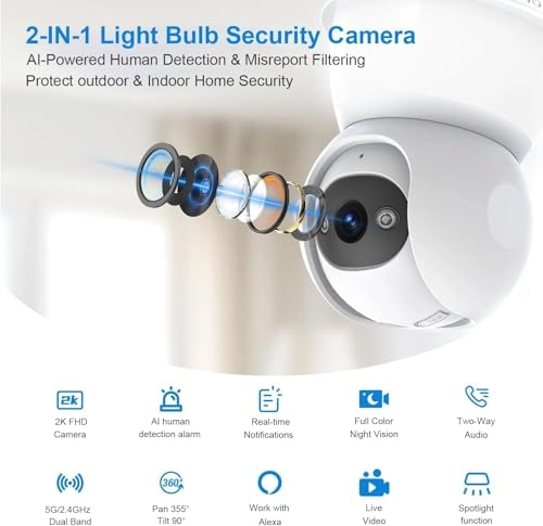 Light Bulb Security Camera 2K Pack