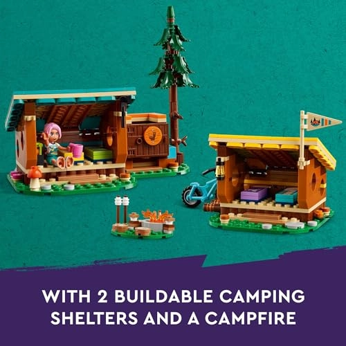 Friends Adventure Camp Cozy Cabins (42624) - 3 mini dolls fox 2 mountain bikes