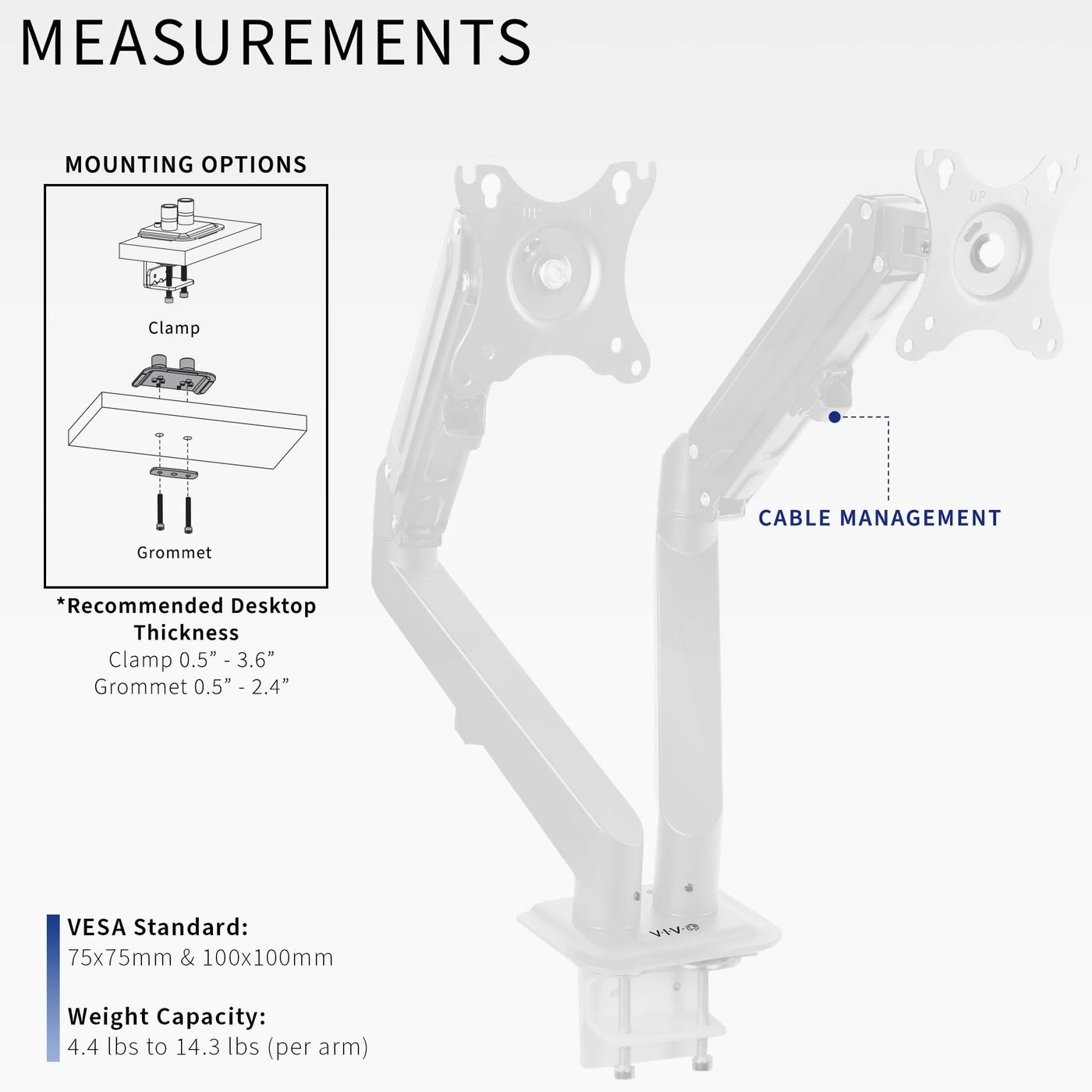 Dual Monitor Desk Mount Stand - two up to 35 inches
