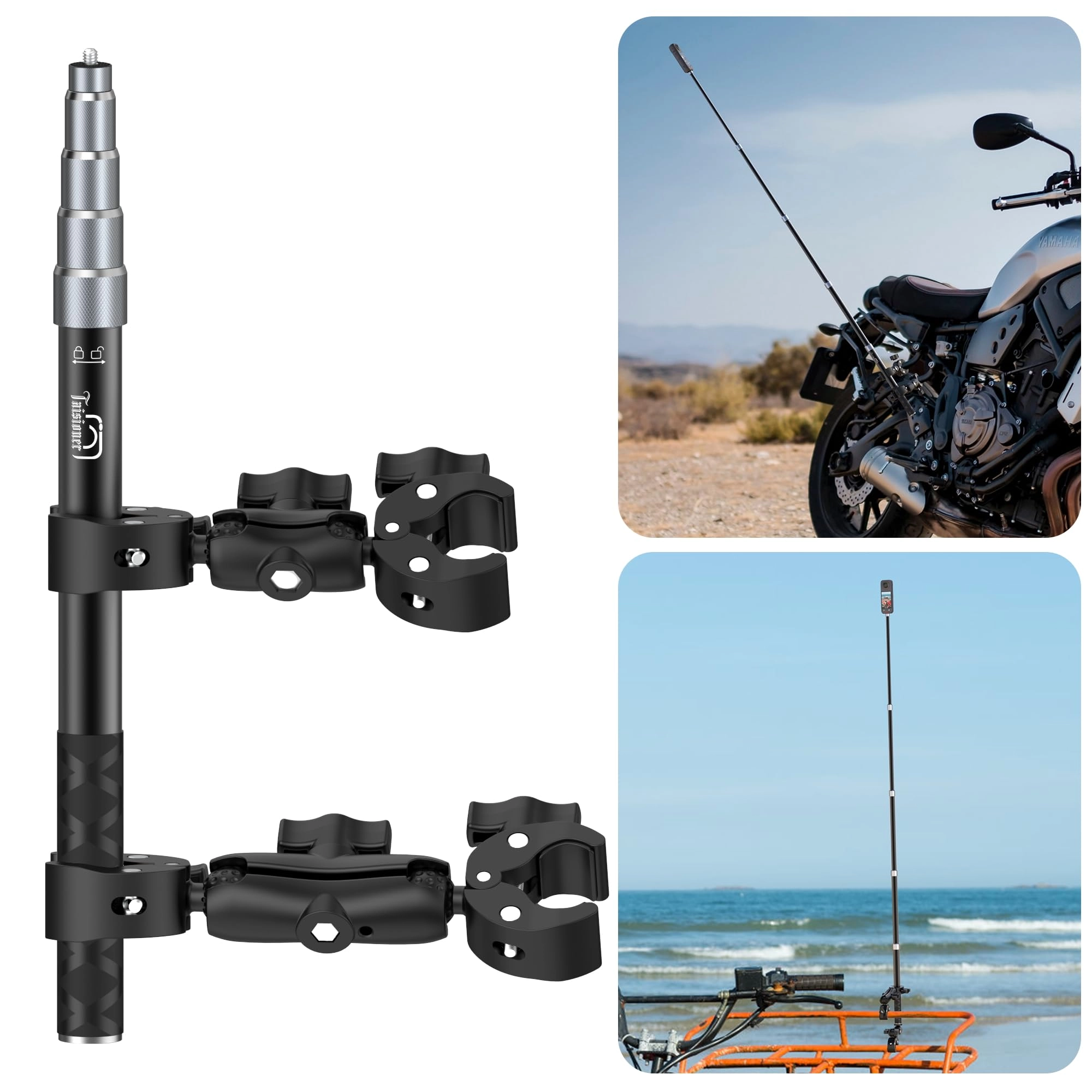 Taisioner Motorcycle Handlebar Mount - 47" Invisible Selfie Stick Anti-Slip