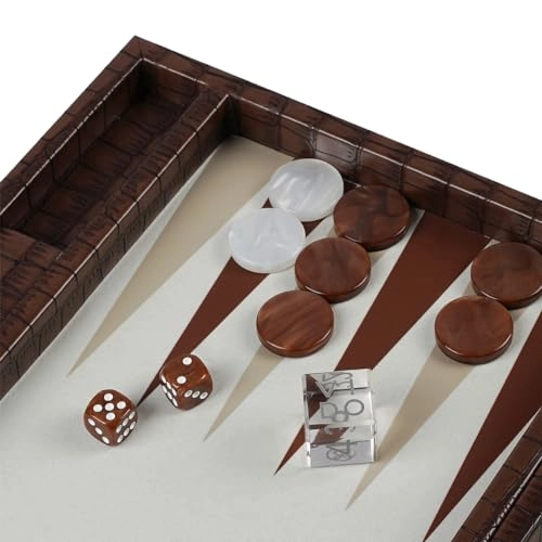 Backgammon Set - 15 inch Teal Green Alligator Vegan Leather