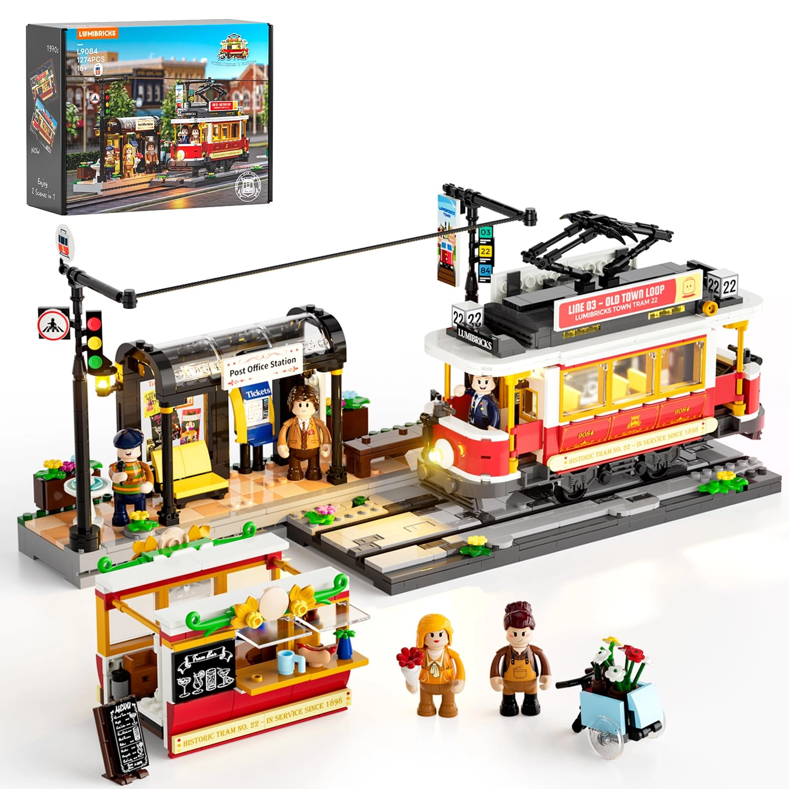 Lumibricks Heritage Tram and Stop Kit - 1274 pcs for ages 16+