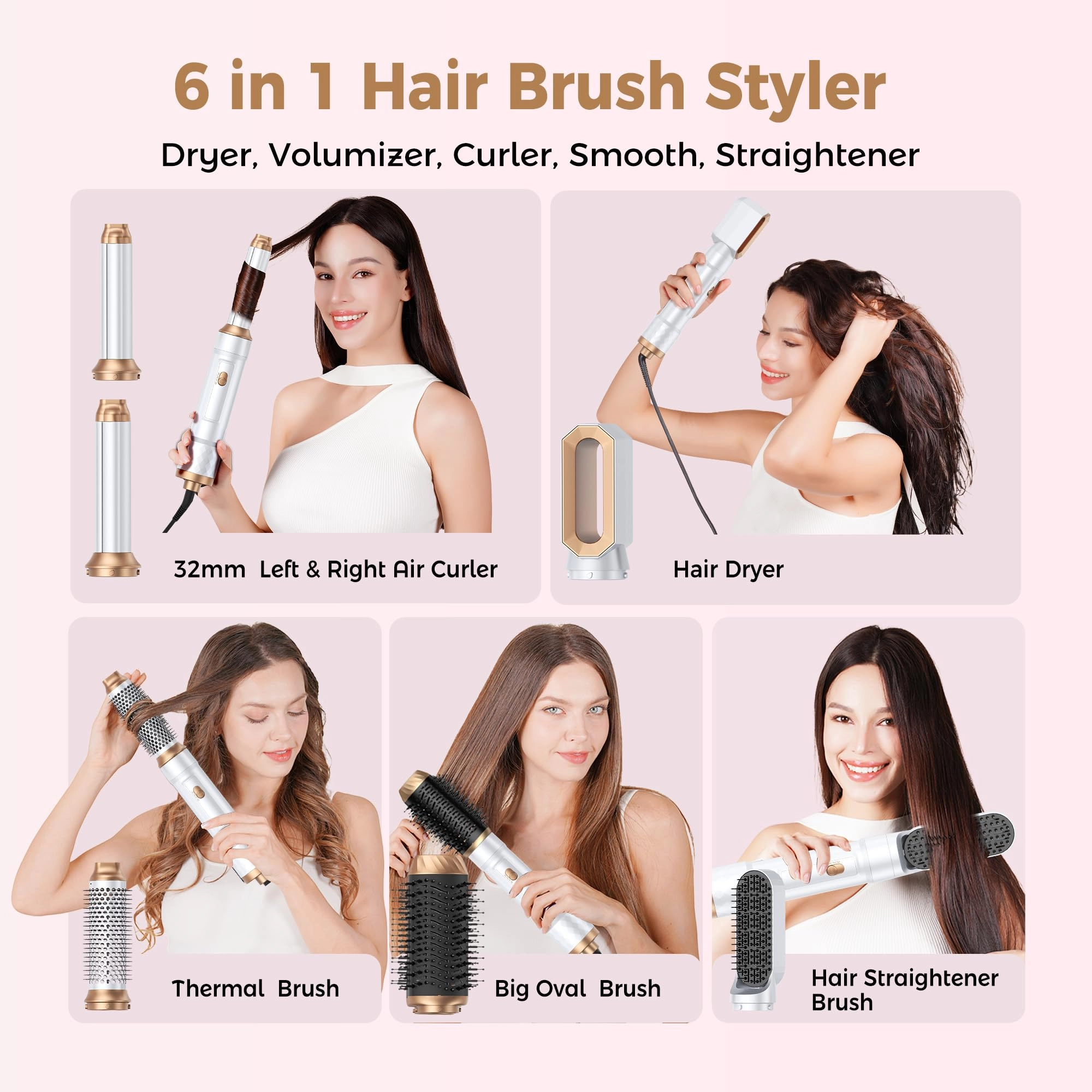 Air Styler - 6 in 1 Negative Ionic 3 Heat Settings