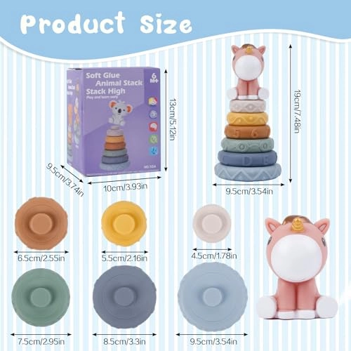 Unicorn Stacking Rings - 0-6 Months 7 pieces