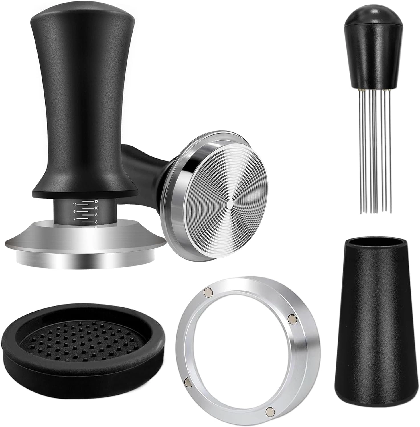 Espresso Tamper + WDT Tool + Espresso Dosing Funnel + Silicone Gel Tamper Mat + Espresso Accessories