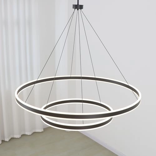 2 Lights Rings Chandelier - Adjustable Color Temperature Dimmable