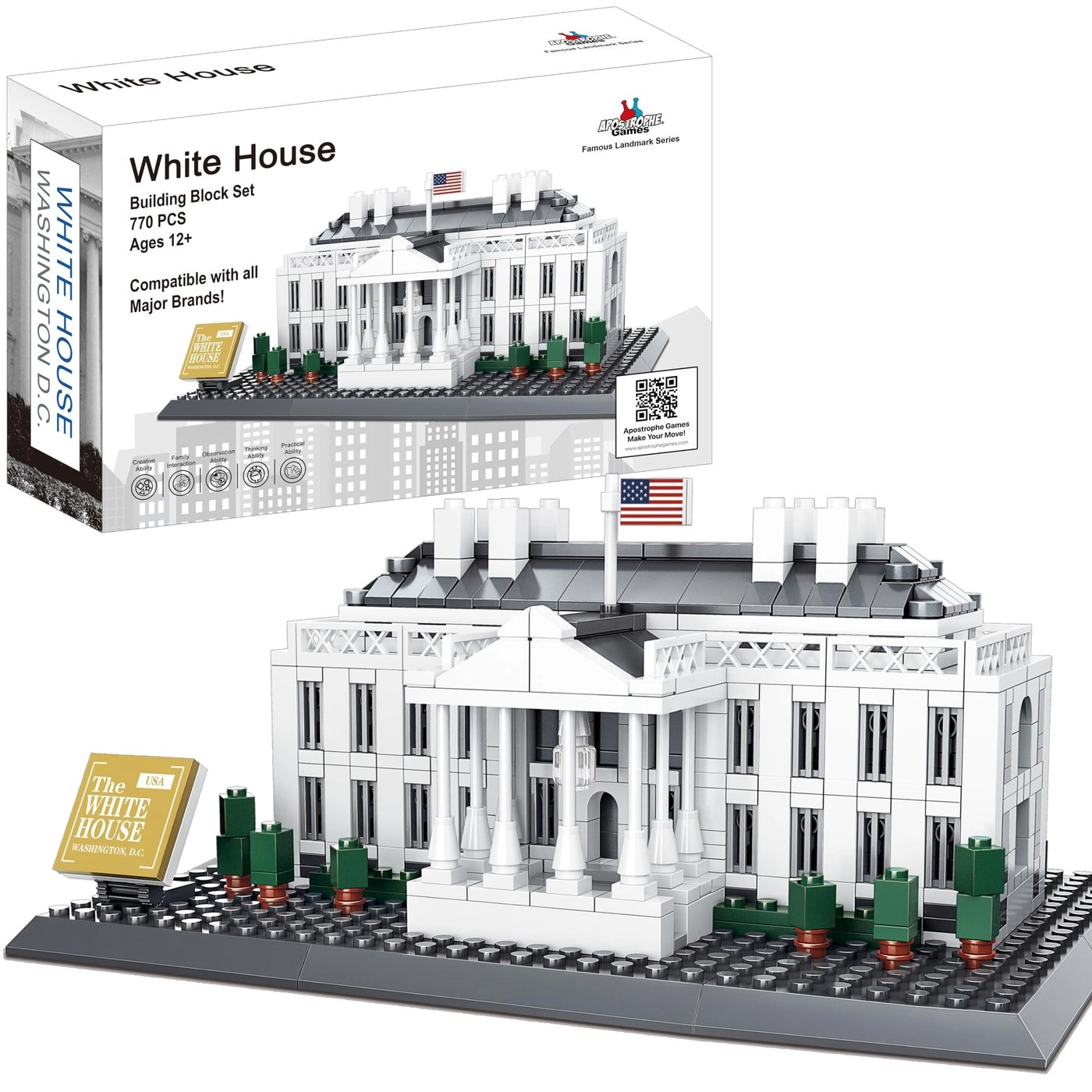 Apostrophe Games White House Building Block Set - Washington D.C. White House Famous Landmark Series 770 pcs