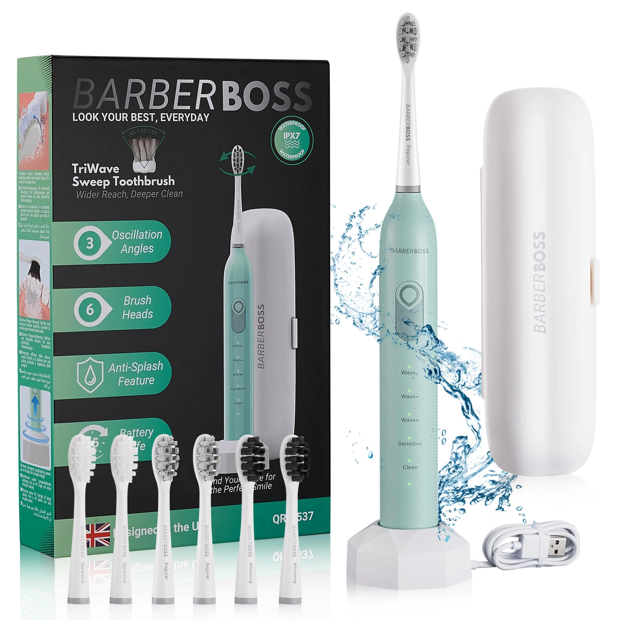 QR-7537 - Electric Toothbrush 6 Brush Heads Sonic
