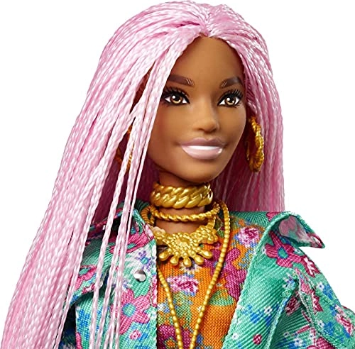 Extra Doll #10 - Extra-Long Pink Braids Floral-Print Jacket & Jogger Set Dj Mouse Pet Ages 3+