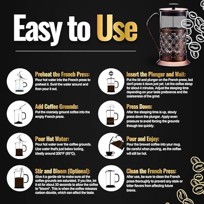 French Press - 600Ml 2 Extra Spare Filter 1 Coffee Spoon