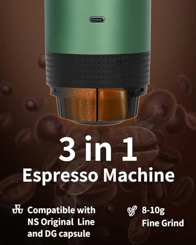 Portable Electric Espresso Machine - 60 Milliliters Ground Coffee & NS Capsules