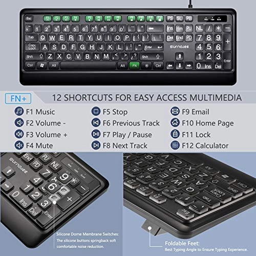 Large Font Print USB LED Backlit Keyboard - QWERTY Wired
