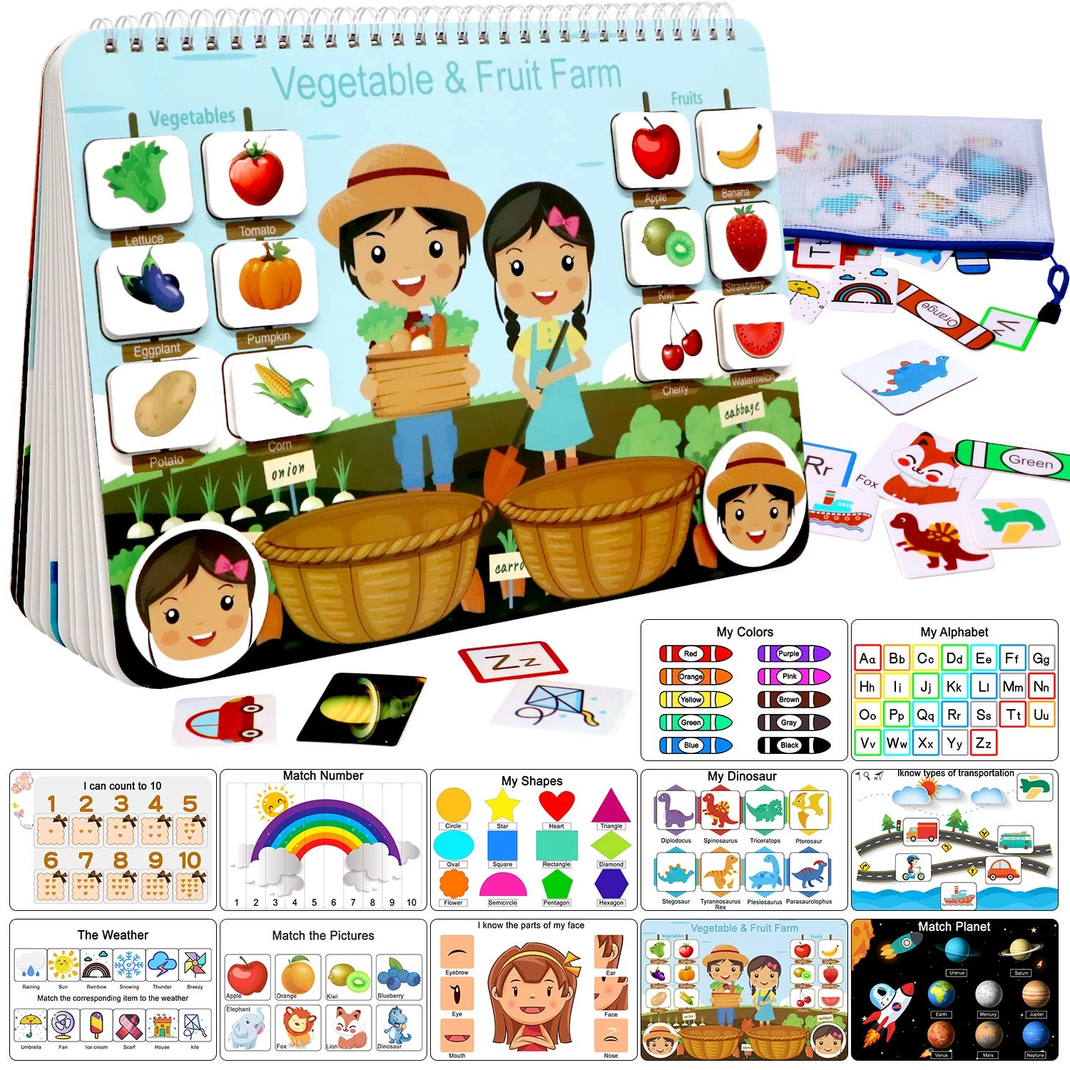 iHarPro Busy Book Preschool Activity Binder - 2-4 years 12 pieces