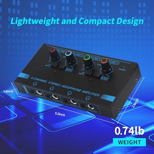 Headphone Amp Amplifier - 4-Channel Metal DC 12V