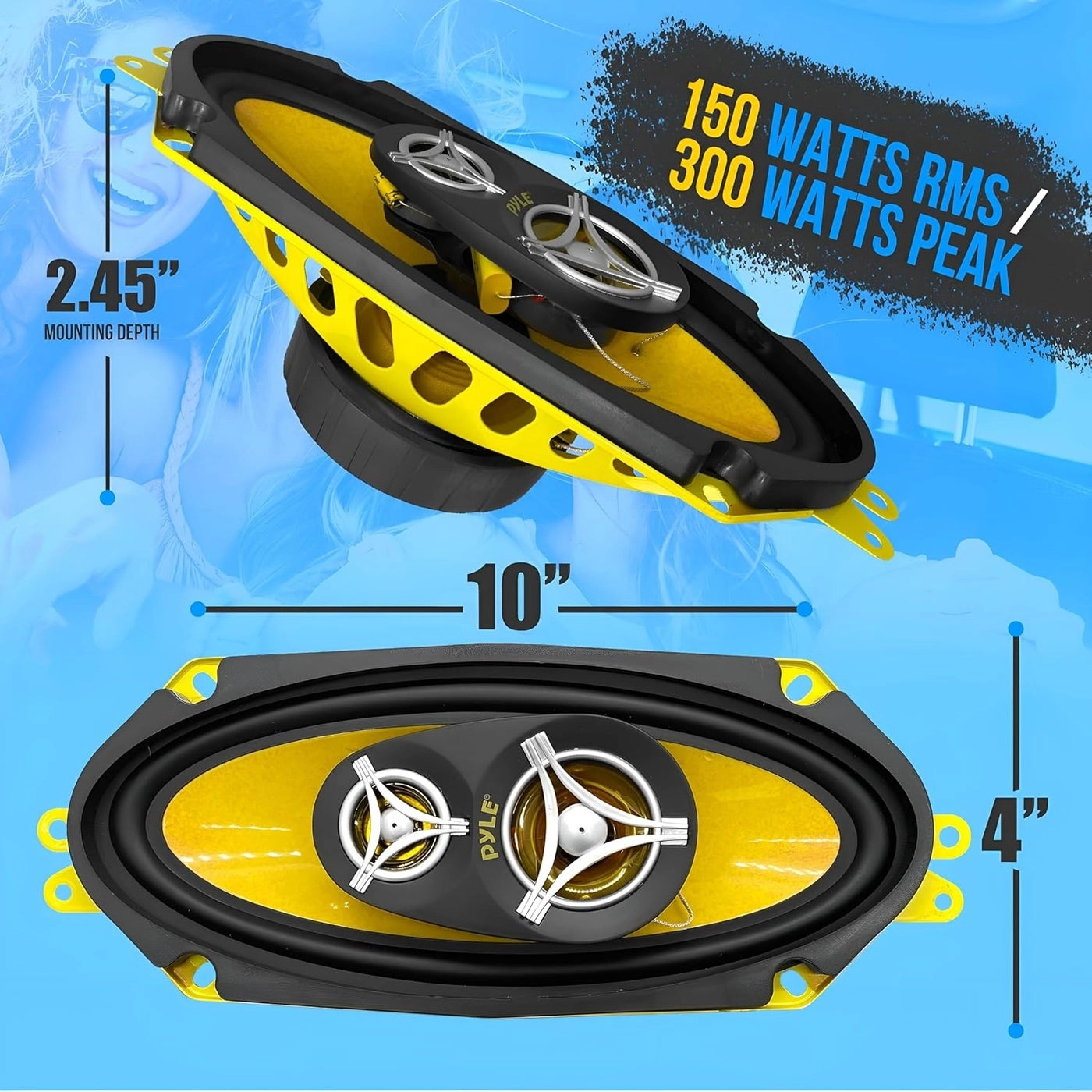 3-Way Universal Car Stereo Speakers - 4" x 10" Triaxial