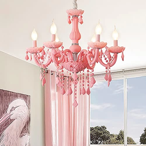 Crystal Glass chandelier - 6 lights Pink