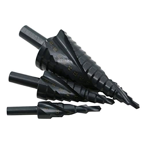 Spiral Grooved Step Drill Bit Set - High Speed Steel Titanium Coated 3pcs 4-32mm/4-20mm/4-12mm