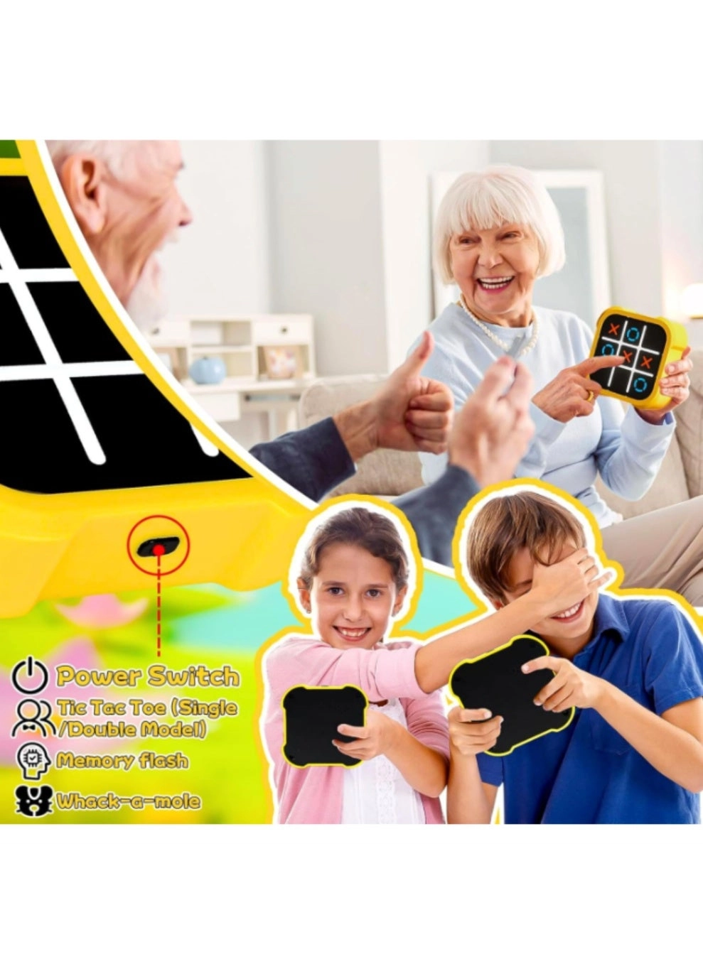 Electronic Tic Tac Toe Handheld Game - yellow Upto 30 Mins