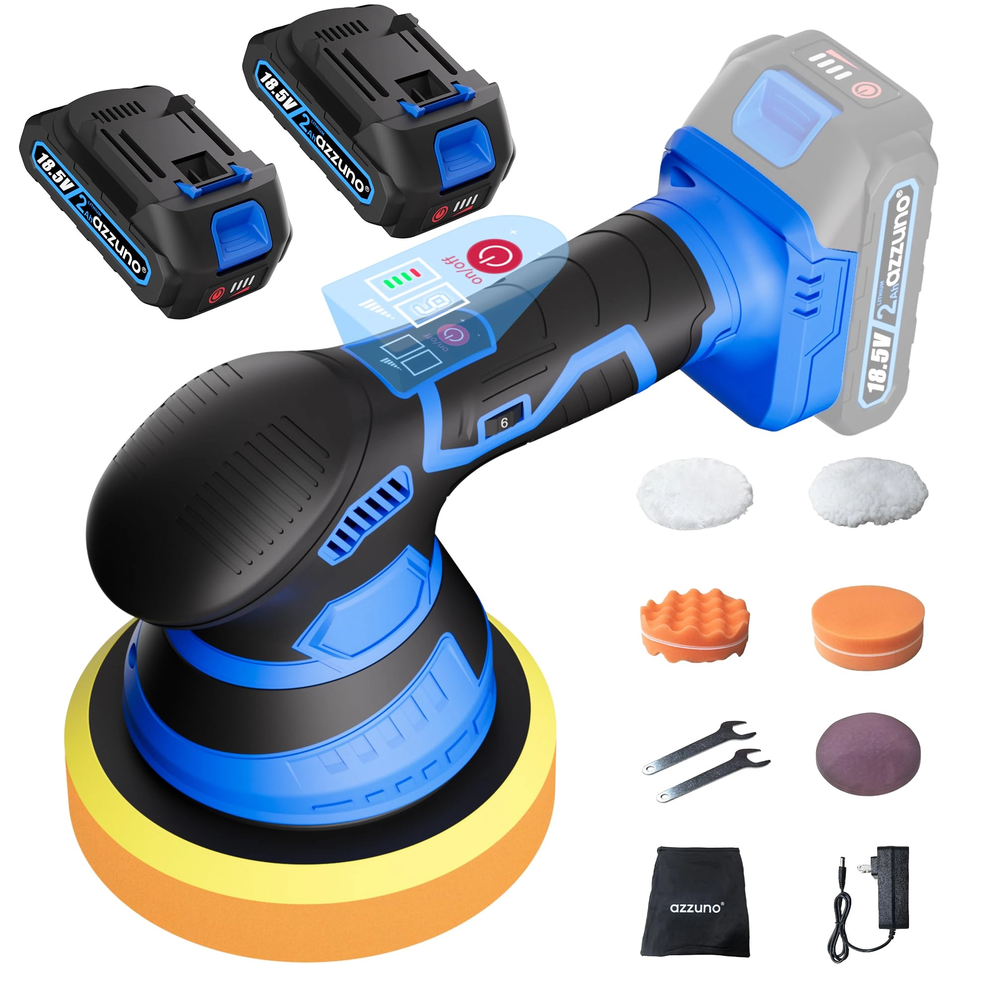 AZZUNO Cordless Car Buffer Polisher - 1580W 5" 6"