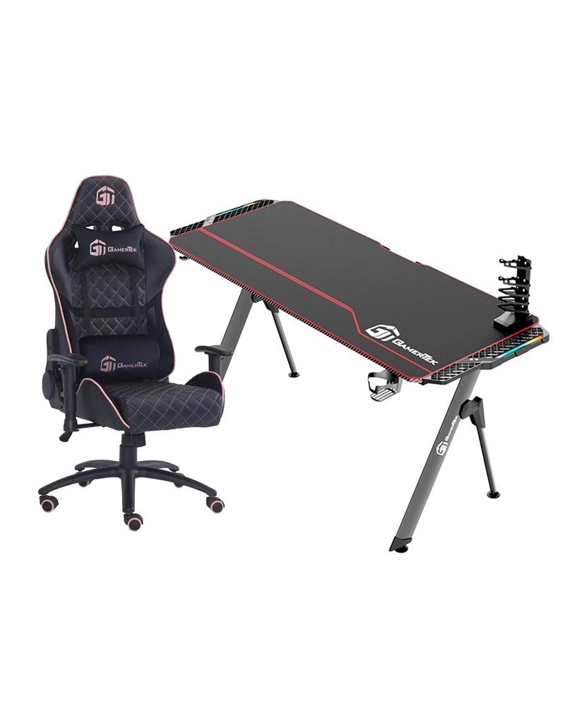 GamerTek V-Desk Elite - 140cm x 60cm Black + Gaming Chair