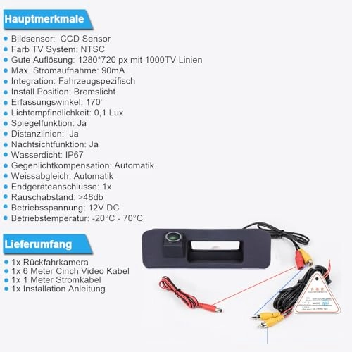 Rear View Camera - Night vision 1280 x 720 pixels