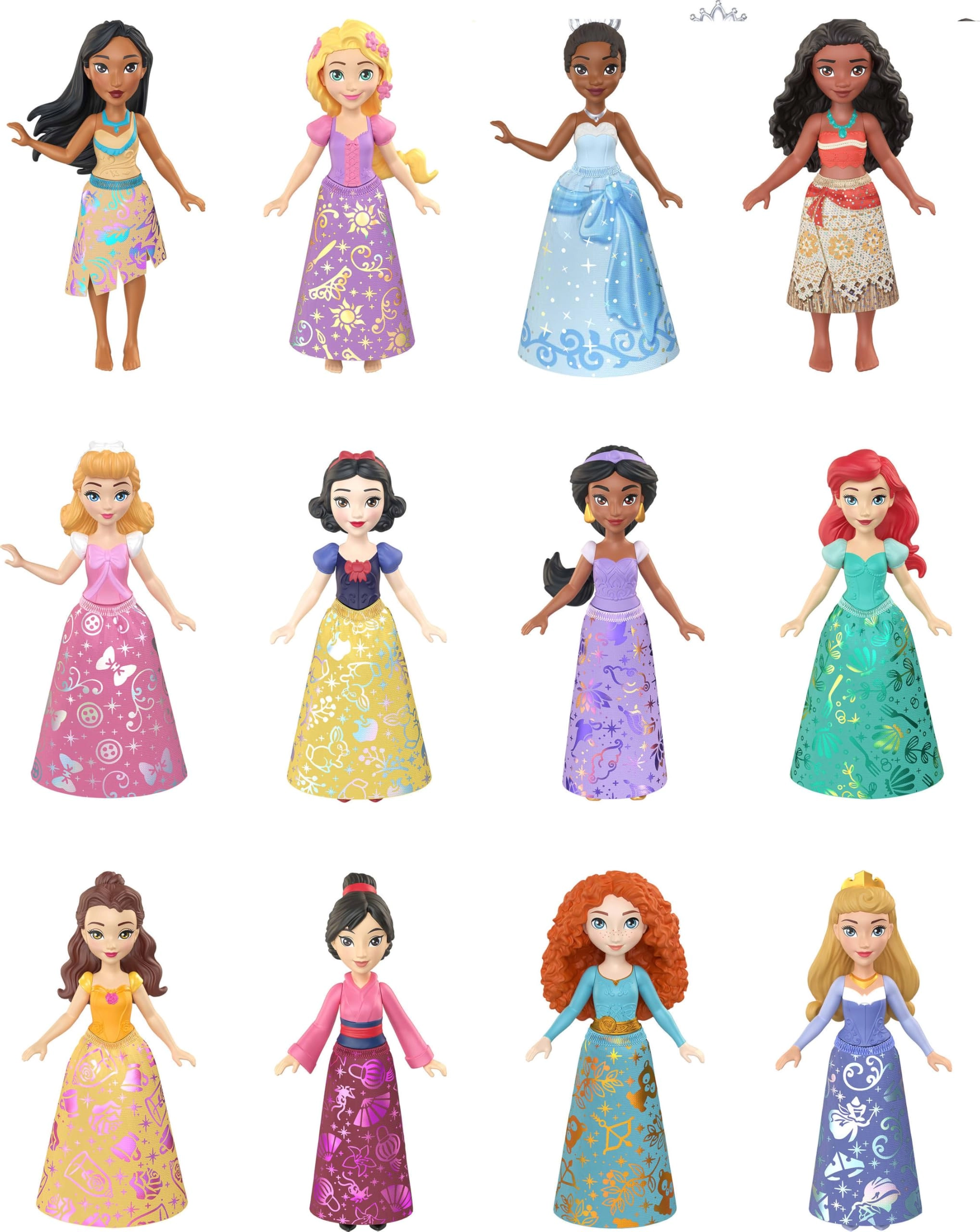Mulan Princess Doll + Ariel Princess Doll + Rapunzel Princess Doll + Jasmine Princess Doll + Snow White Princess Doll + Tiana Princess Doll + Merida Princess Doll + Moana Princess Doll + Aurora Princess Doll + Pocahontas Princess Doll + Belle Princess Doll + Cinderella Princess Doll