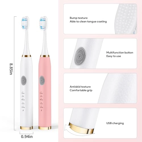 Sonic Electric Toothbrush - 42,000 VPM 2 Minute Timer 5 Modes Pack