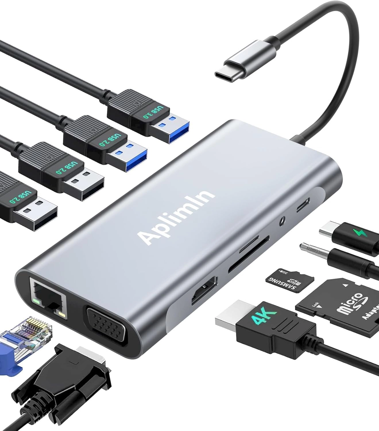 Aplimln USB C HUB - 11 in 1 4K HDMI PD 100W