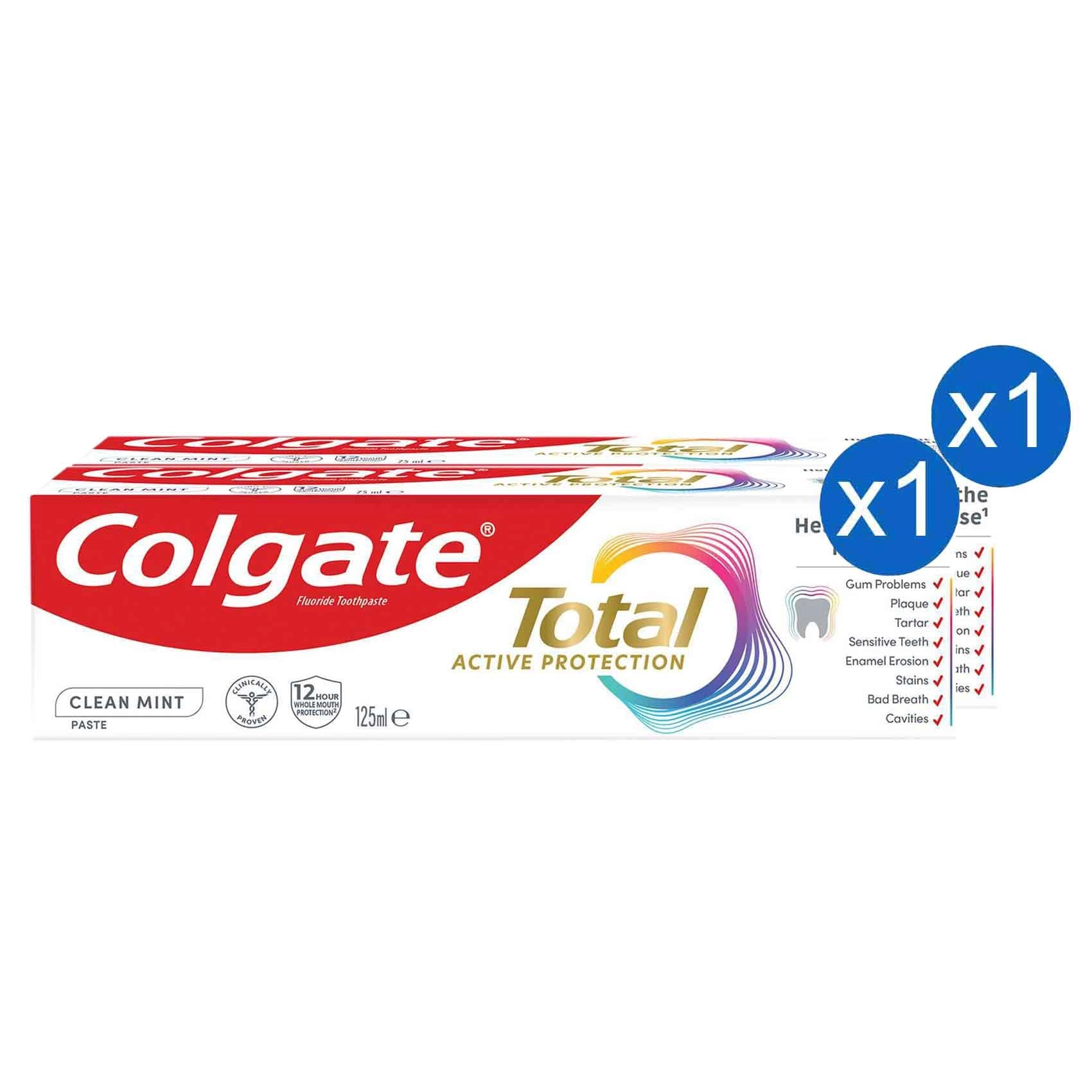 Colgate Total Active Protection Clean Mint Toothpaste 125ml x2