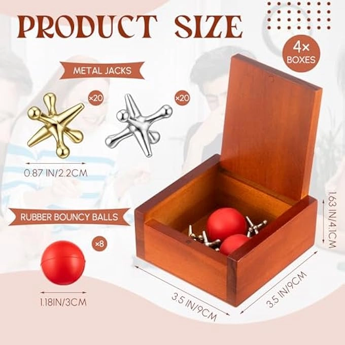 Metal Jacks - Vintage Keepsake Wooden Box with Balls Pack