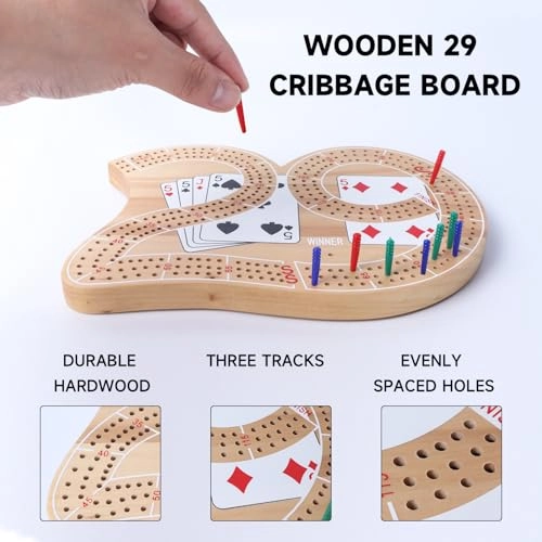 29 Cribbage Board - Wooden 3-Track with Pegs