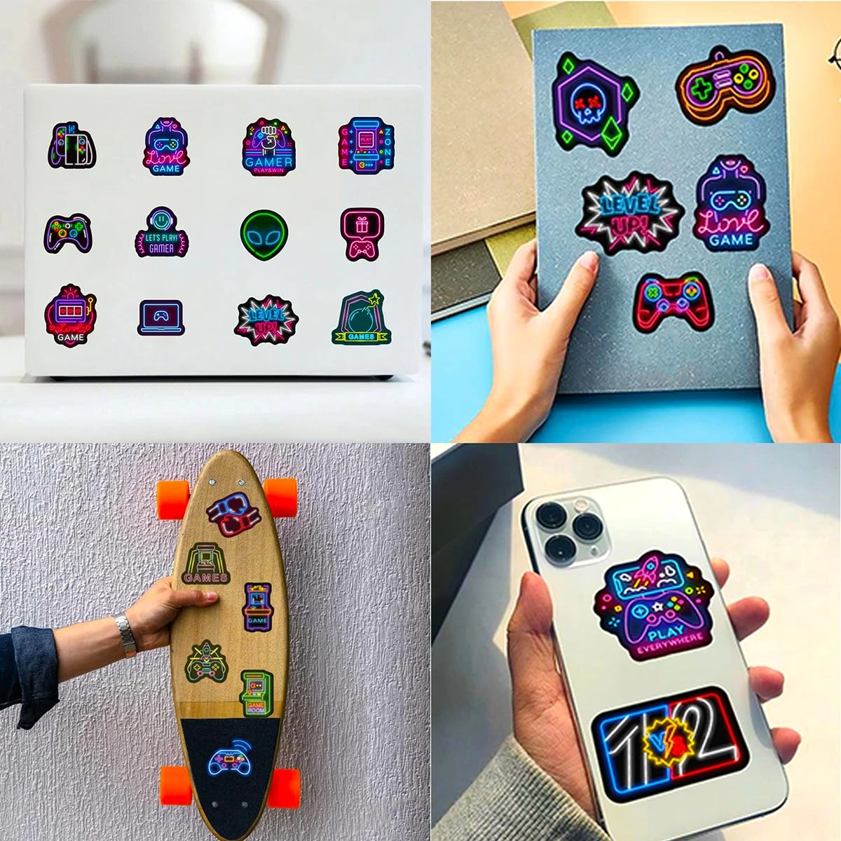 Video Game Sticker Book Neon Waterproof Vinyl 100 pcs