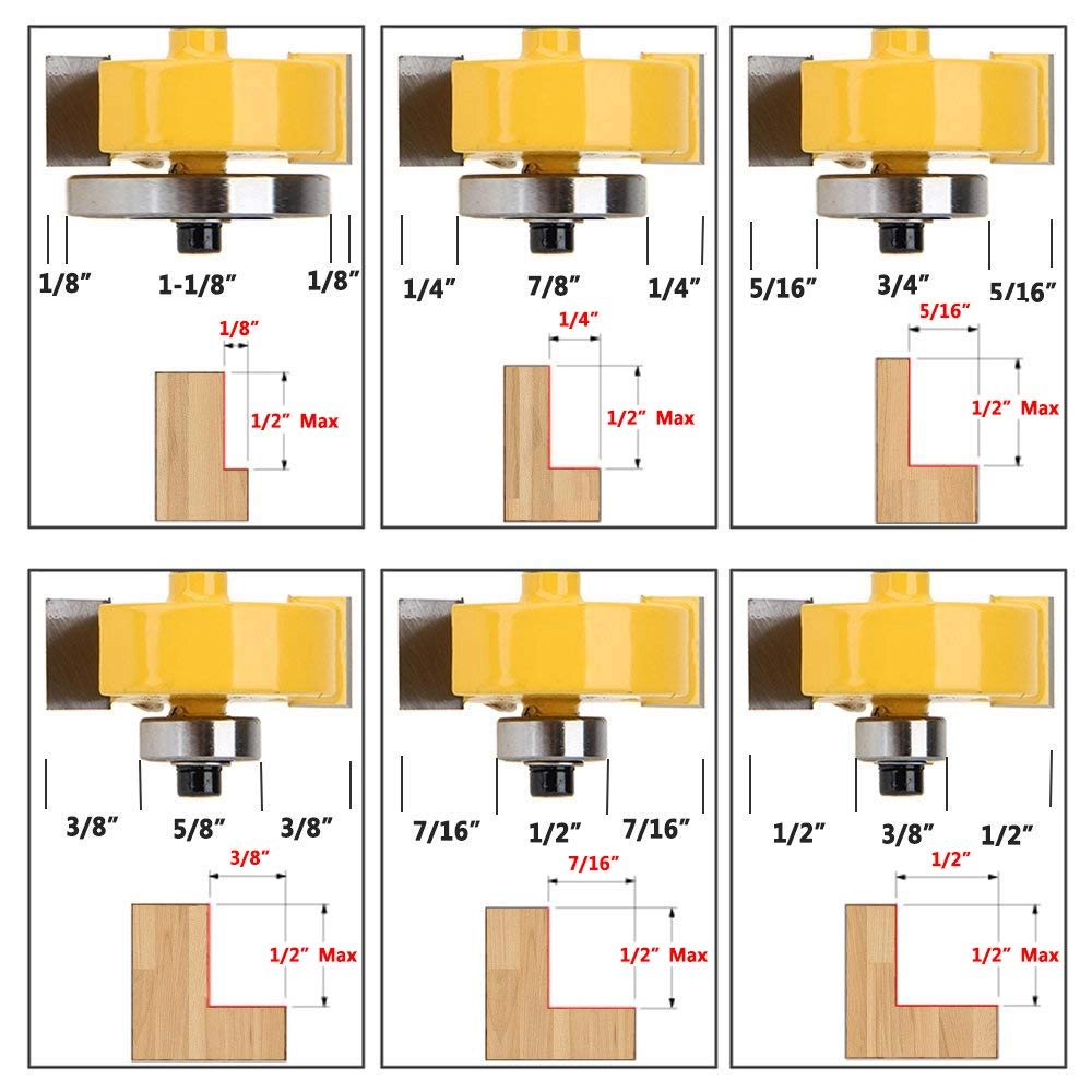 Router Bit Set - 1/4'' 2Pcs + Top Mounted Replacement Bearings - 10 Pcs