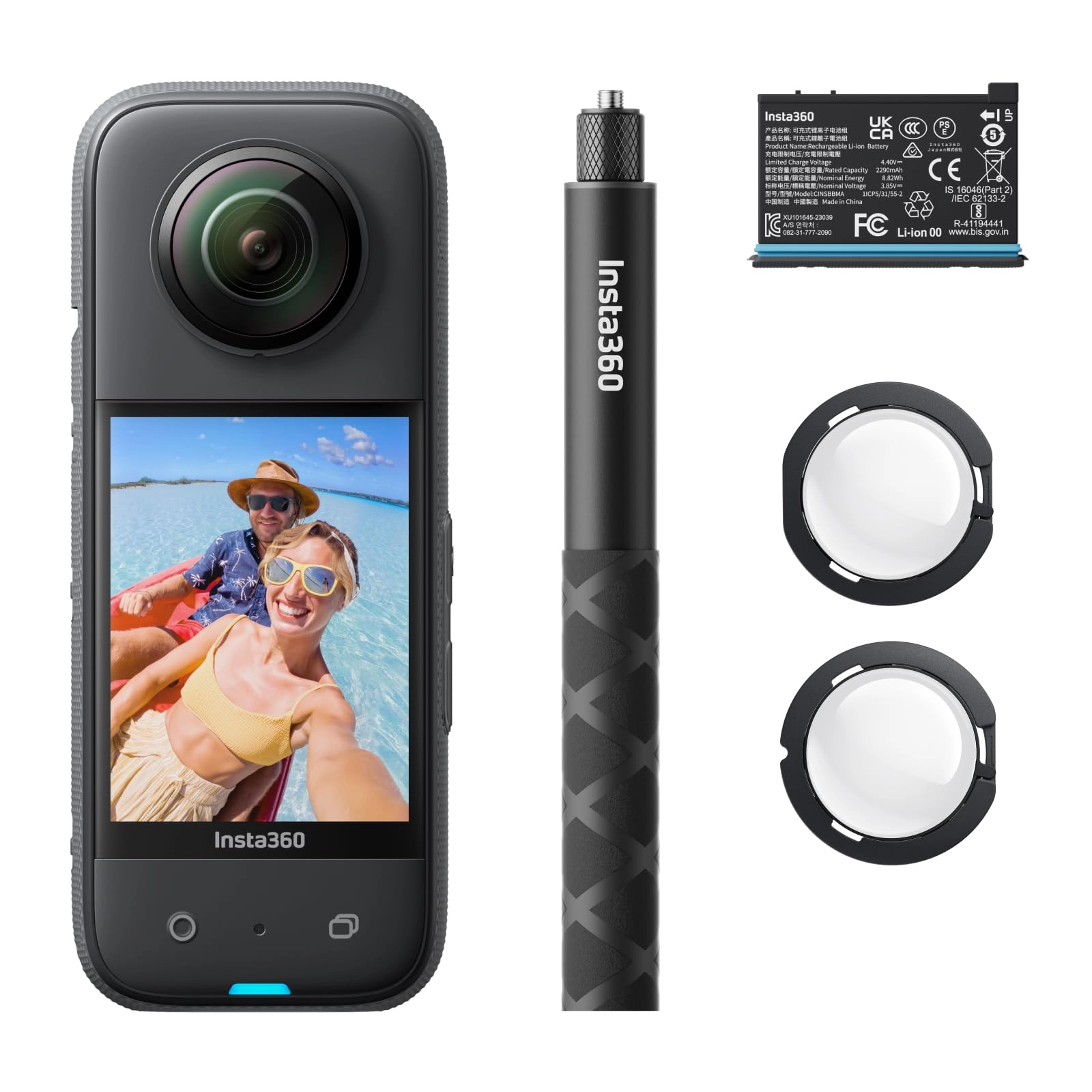 X3 - 360 5.7K + Case + Invisible Selfie Stick - 70cm + Extra Battery + Lens Cap + Memory Card - 64GB