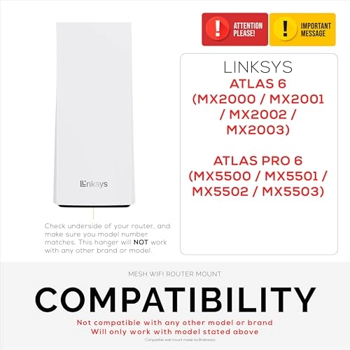 Wall Mount for Linksys Atlas 6 / Atlas Pro 6 WiFi Router - compatible with Linksys Atlas 6 / Atlas Pro 6 WiFi Routers only