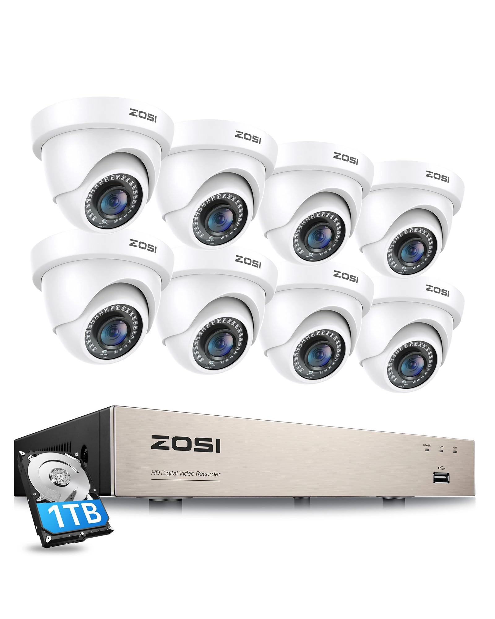 Zosi 8CH 1080N/720P 4-IN-1 DVR - 1TB 8 channels